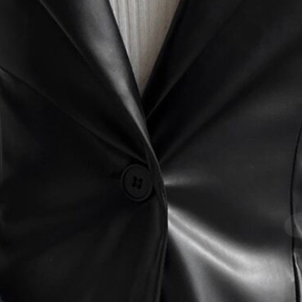 Luxe Black Vegan Leather Button Blazer Jacket Coat - Picture 7 of 8